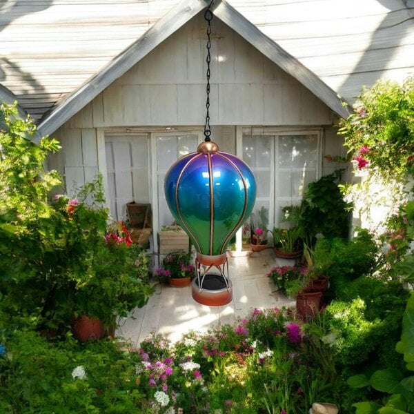 EDH Door Hardware Small Aurora Solar Hot Air Balloon – 42cm | Color-Changing Solar-Powered Hanging Lantern & Wind Spinner
