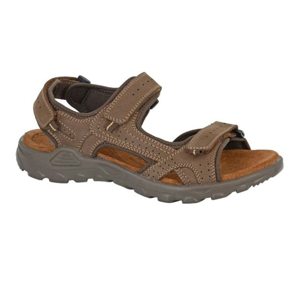 Roamers Mens Leather Flat Sports Sandals - Brown