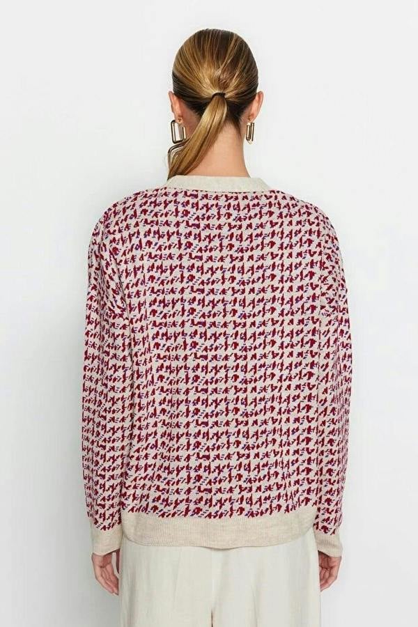 WOVCOR Patterned Knit Cardigan with Buttons Detail