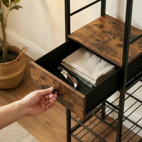 Industrial Wine Bar Cabinet Freestanding Liquor Cabinet 16-Bottle Wine Rack Glass Holder Rustic Brown