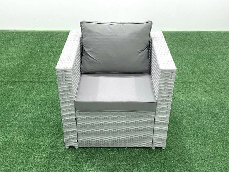 Fimous 5 Seater Rattan Garden Furniture Set with 3 Seater Sofa 2 Chair Square Coffee Table Light Grey Mixed