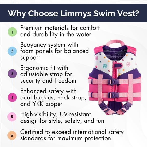 Limmys Premium Neoprene Swim Vest - Pink Daisy
