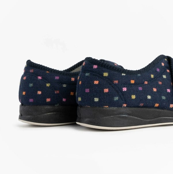 Padders CAMILLA Womens Touch Fasten Polka Dot Slippers Navy/Multi