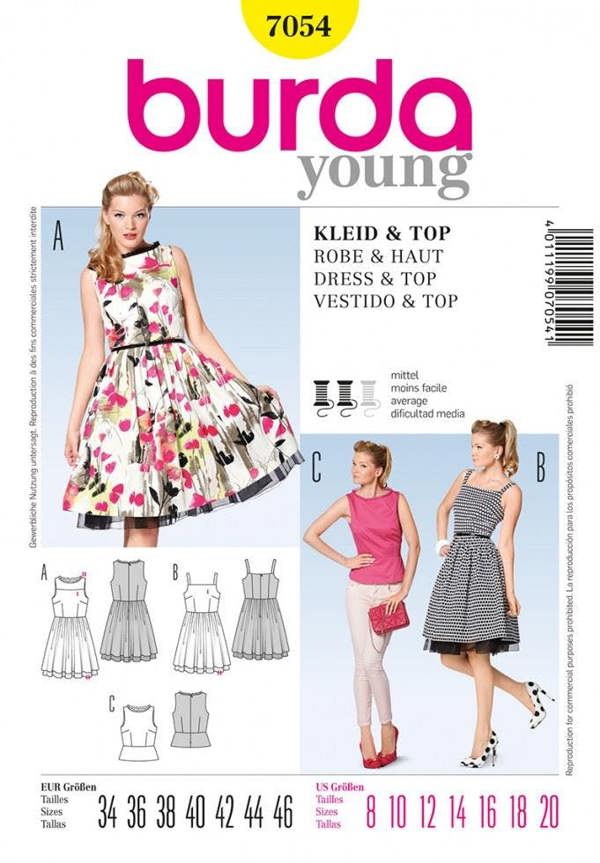 Burda Sewing Pattern 7054 Dresses and Tops For Women, Sizes: 8-20 - Intermediate
