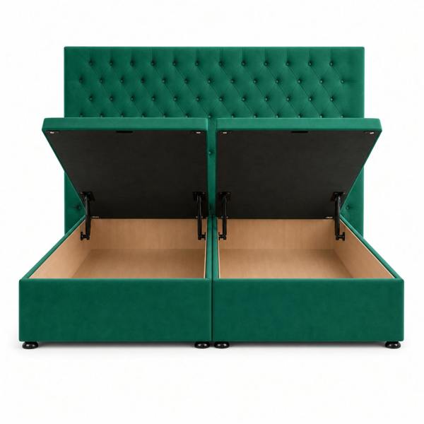 Great British Beds Topaz Winged Divan Ottoman Bed - Green Plush