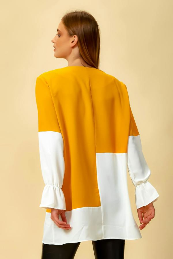 Hoxton Gal Oversized Colour Block Top in Yellow and White