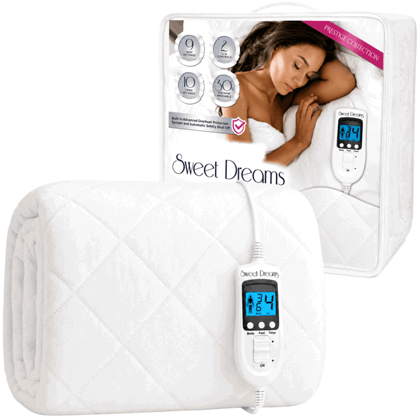 Sweet Dreams Electric Blanket Single Size - Plush Fleece Quilted - 10 Timer & 9 Heat Settings - Overheat Protection