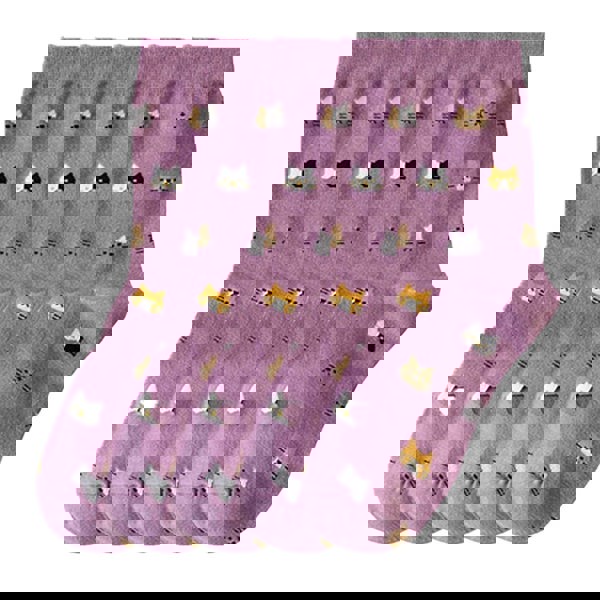 Anysox 5 Pairs Size 5-9 Fashion Socks Thick Warm Cotton Cute Cartoon Cat Animal Ankle Short Casual for Ladies Girls Christmas Gifts Purple