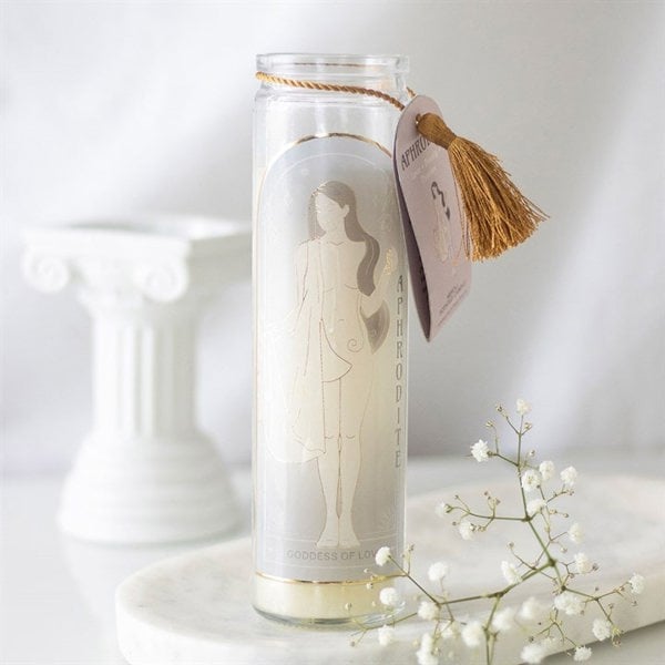 Serano Aphrodite Goddess Tube Candle with Rose Quartz Crystals