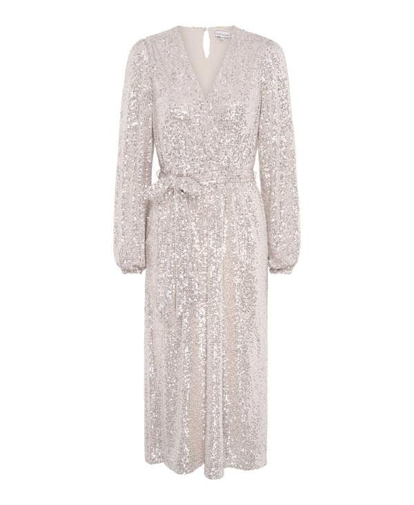 Cream Sequin Long Sleeve Party Dress