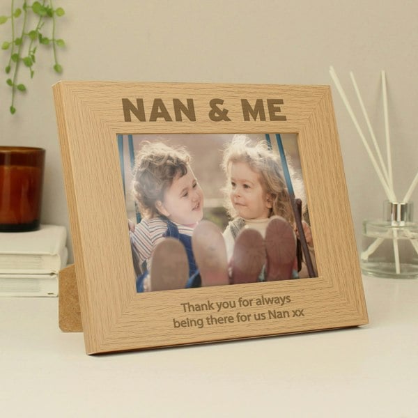 Personalised Memento Company Personalised Nan & Me 5x7 Landscape Oak Finish Photo Frame