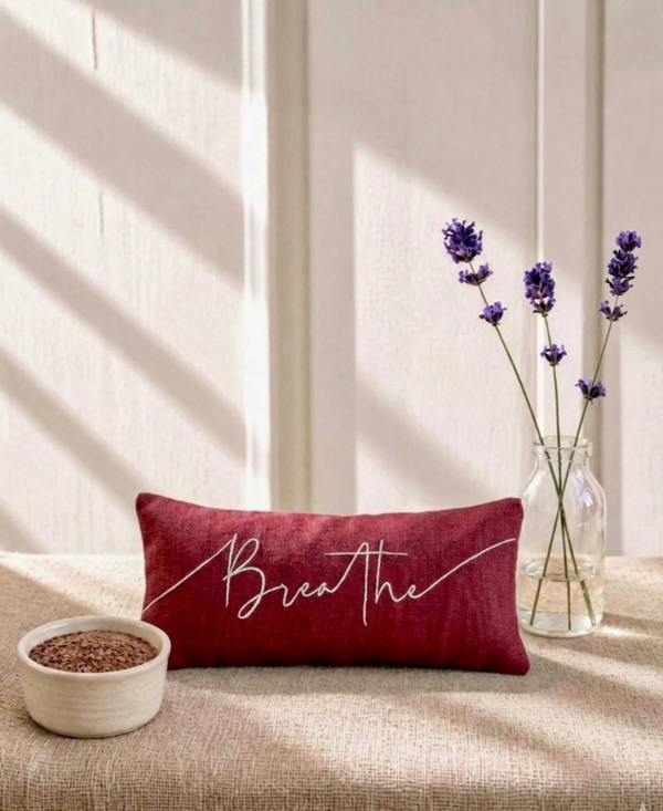 Breathe Embroidered Linen and Lavender Eye Pillow - Red - Lavender