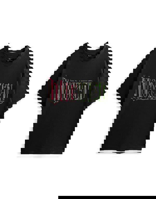 Wicked Womens Black Green Pink Logo Crop Cropped Short Sleeved T-Shirt