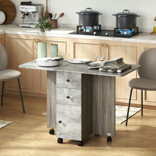 Wyld Haus Dorette Wooden Mixed Grey Drop Leaf Dining Table With Multi Storage Design