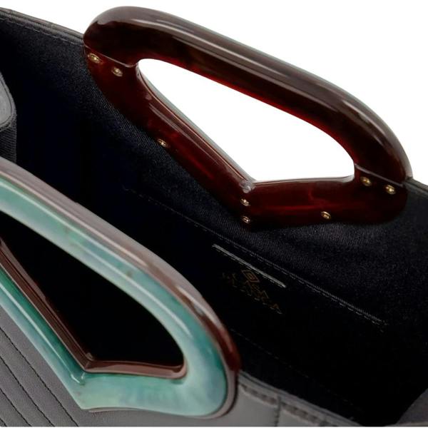Casablanca Plaque Leather Tote Green Detail Black Bag