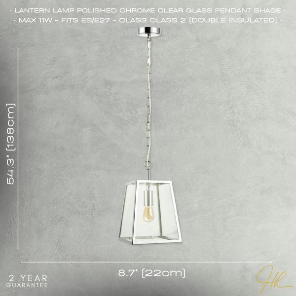 Classic Lantern Pendant Lamp in Polished Chrome with Clear Glass Sides Image 7