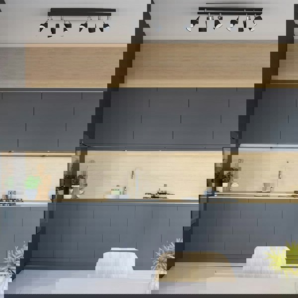 Milagro Joker Hand Made Ceiling Lamp In Matt Black With Striking Chrome Detail Featuring 6 Minmalistic Slender Cylinder Shades