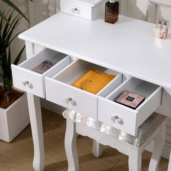 141.5cm H Lighted Makeup Vanity Desk with Mirror and Stool Dressing Tables Living and Home