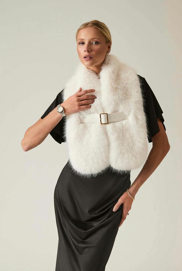 James Lakeland Buckled Cream Faux Fur Collar