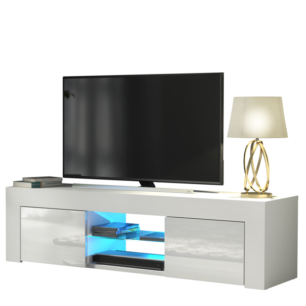 Mex Furniture Striking 130cm TV Unit & Cabinet White High Gloss Doors Free LED Lights
