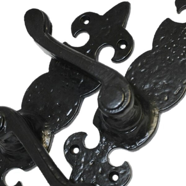 EDH Door Hardware Black Cast Iron Fleur-de-Lys Door Handles – Lever Latch, Bathroom Lock & 3 Lever Lock Sets