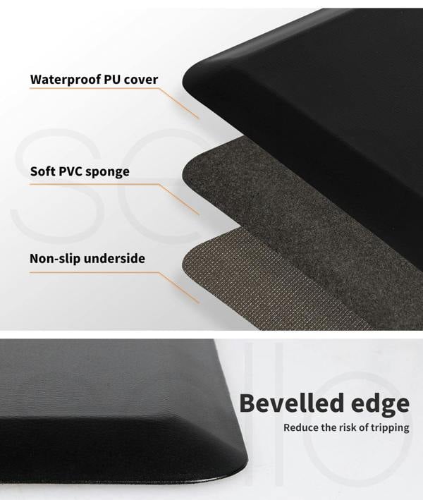 Marlow Anti Fatigue Mat Standing Desk Rug Kitchen Home Office Foam Black 50x80