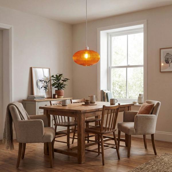 Modern Designer Orange Line Ribbed Glass Oval Pendant Lamp Shade Image 6