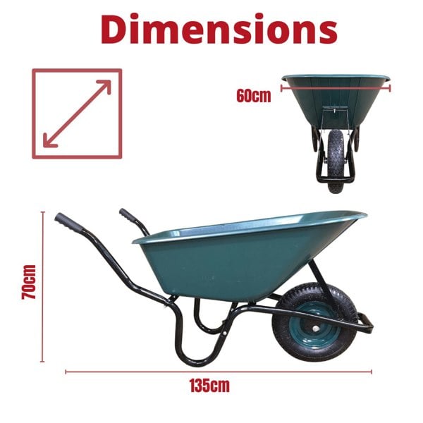 Samuel Alexander 110 Litre 150kg Capacity Heavy Duty Outdoor Pneumatic Plastic Garden Wheelbarrow in Green