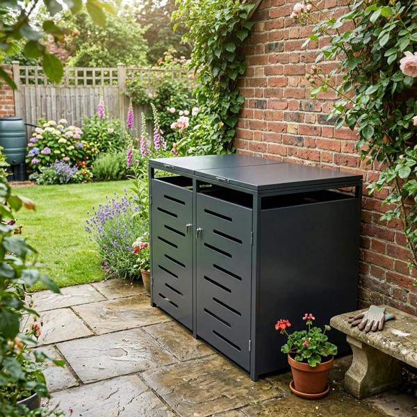 Nicoman Outdoor Lockable Metal Garbage Bin Shed