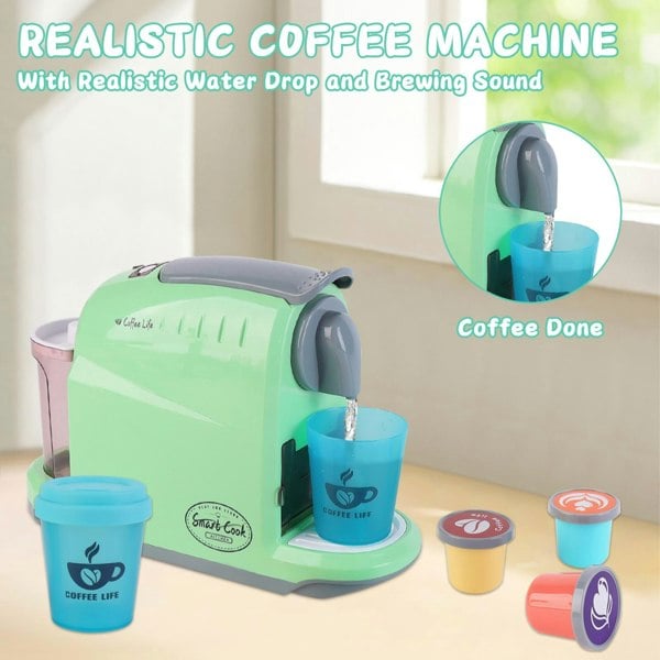 deAO Toys Coffee Shop Set with Coffee Maker Toy Menus Cash Register Toy Play Food