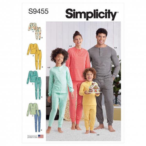 Simplicity Sewing Pattern 9455, Tops, Trousers, Pyjamas for Men, Women, Kids, A (XS - L / XS - XL) - Easy
