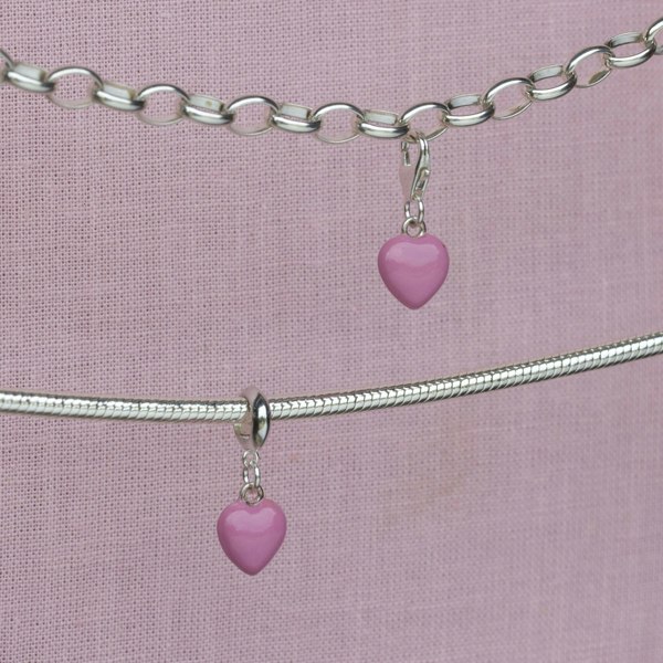 Sterling Silver Pink Enamelled Heart Charm - MYLEE London