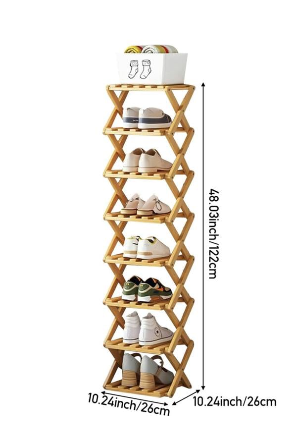Living and Home 9 Tier Bamboo Folding Shoe Rack Shoe Storage Organiser - Natural