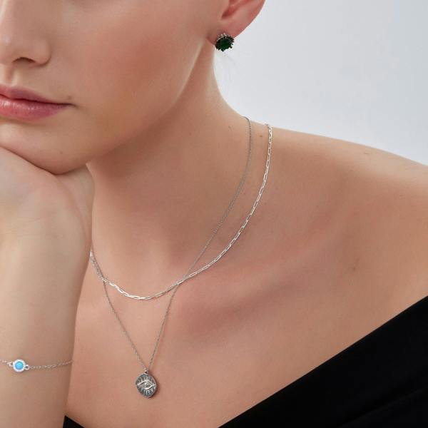 Spero London Paperclip Link Chain Sterling Silver Necklace Layering Set