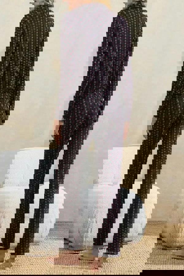 WOVCOR 3-Piece Cotton Tie-Up Ribbon Patterned Knitted Pajama Set