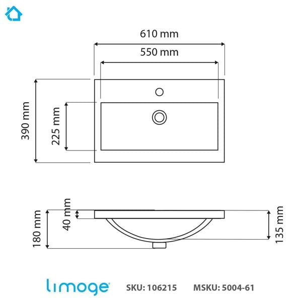 5004 ceramic 61cm mid edge inset basin with dipped bowl