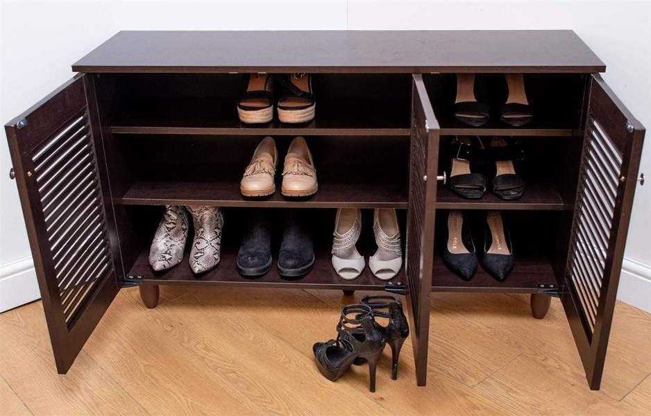 Timber Art Design Modern Shoe Storage Cabinet 3 Doors Footwear Stand Rack Unit Cupboard
