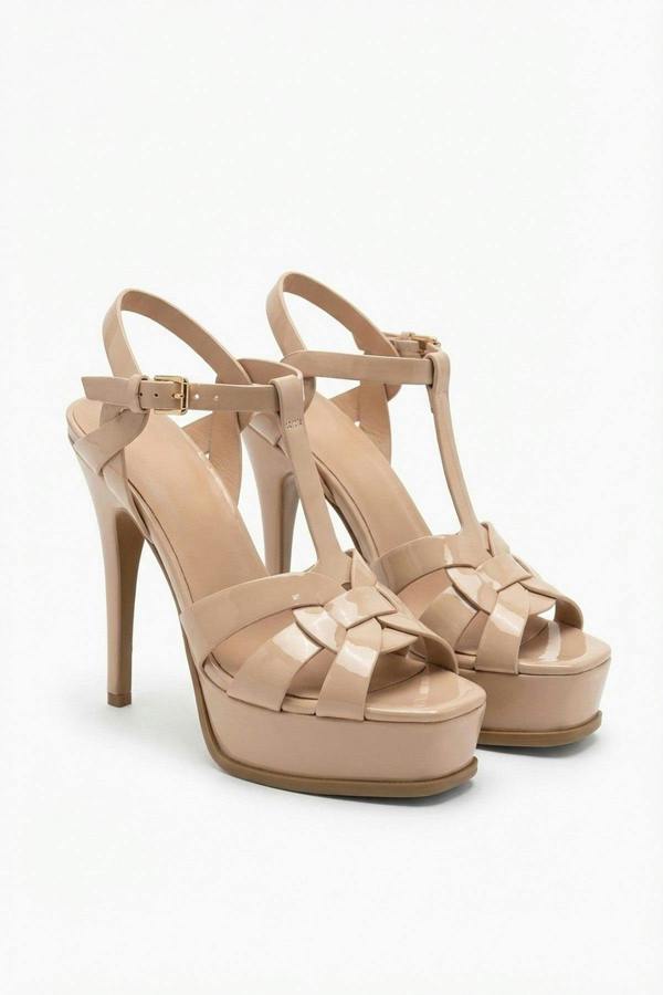 Francesca Platform T Bar Sandal High Heels - Nude_wb