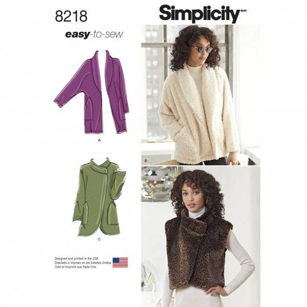 Simplicity Sewing Pattern 8218, Waistcoats, Jackets for Women, A (XS-S-M-L-XL) - Easy