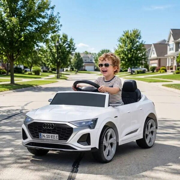Audi Q8 etron Sportback Licensed Ride on Car with Remote Control, Four-Wheel Suspension, Soft Start for Ages 3-4, White - White