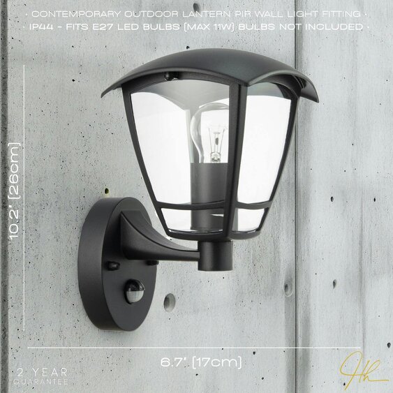 Happy Homewares Contemporary Exterior PIR Sensor Wall Light Fitting with Curved Glass Sides