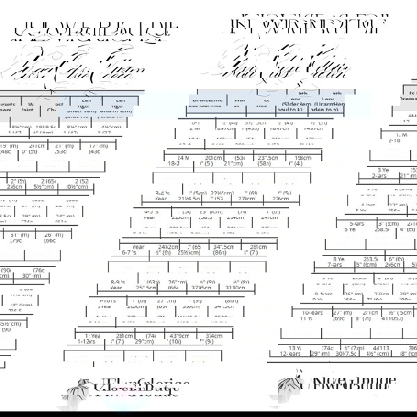 Measurement chart for dresses by UK Flower Girl Boutique with dimensions listed.