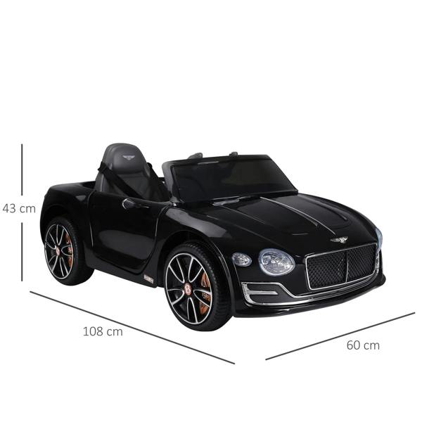 Black kids electric ride-on car front and side profile with size dimensions