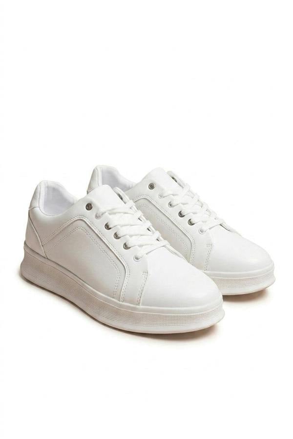 Noah Low Top Faux Leather Lace Up Trainers For Men - White_wb