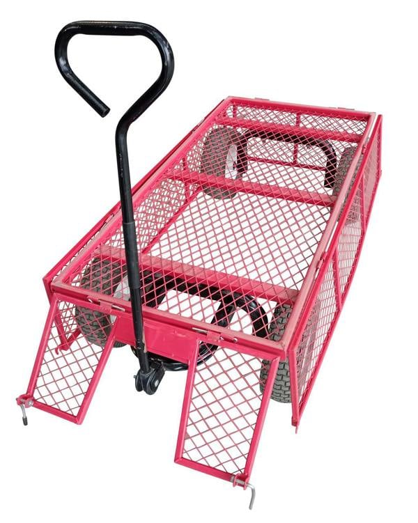 Bristol Tool Company 1894 BTC806 Heavy Duty Fold Down Sides Platform Truck  - Pneumatic Wheels, 450kg Capacity, Red