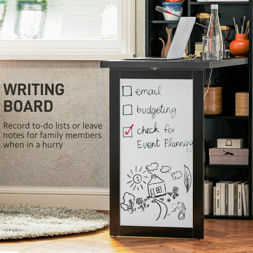 Wyld Haus Elrika 98cm Black 3 Section Work Desk With Writing Board And Storage