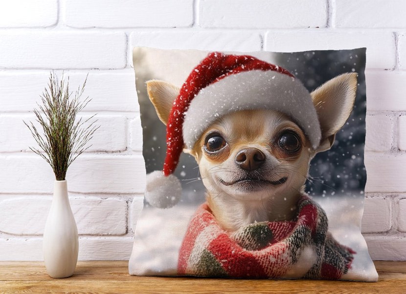 Warren Reed Christmas Chihuahua Cushion