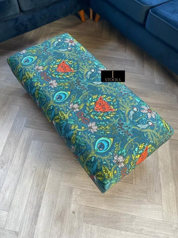 ISTOOLS Green Printed Fabric Multicolour Footstool Bench – Stylish, Comfortable & Multi-purpose