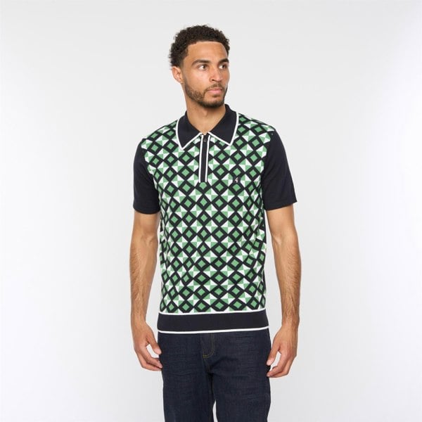 Gabicci V54GM07 Mens Ted Short Sleeve Pattern Knitted Polo Gabicci Vintage - NAVY