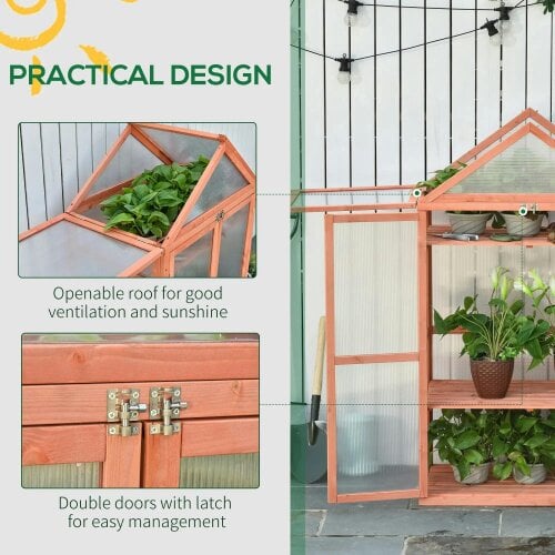 Bobobiy Garden Cold Frame Polycarbonate Greenhouse with Adjustable Shelves, Grow House for Flower Vegetable Plants, 80 x 47 x 138cm, Orange